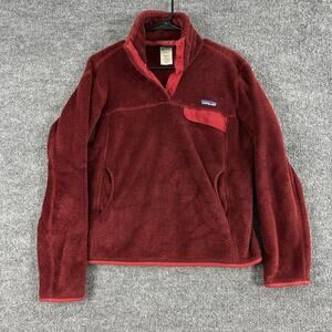Patagonia Pullover Womens Medium Retool Snap T Red Fuzzy Fleece Cozy Travel